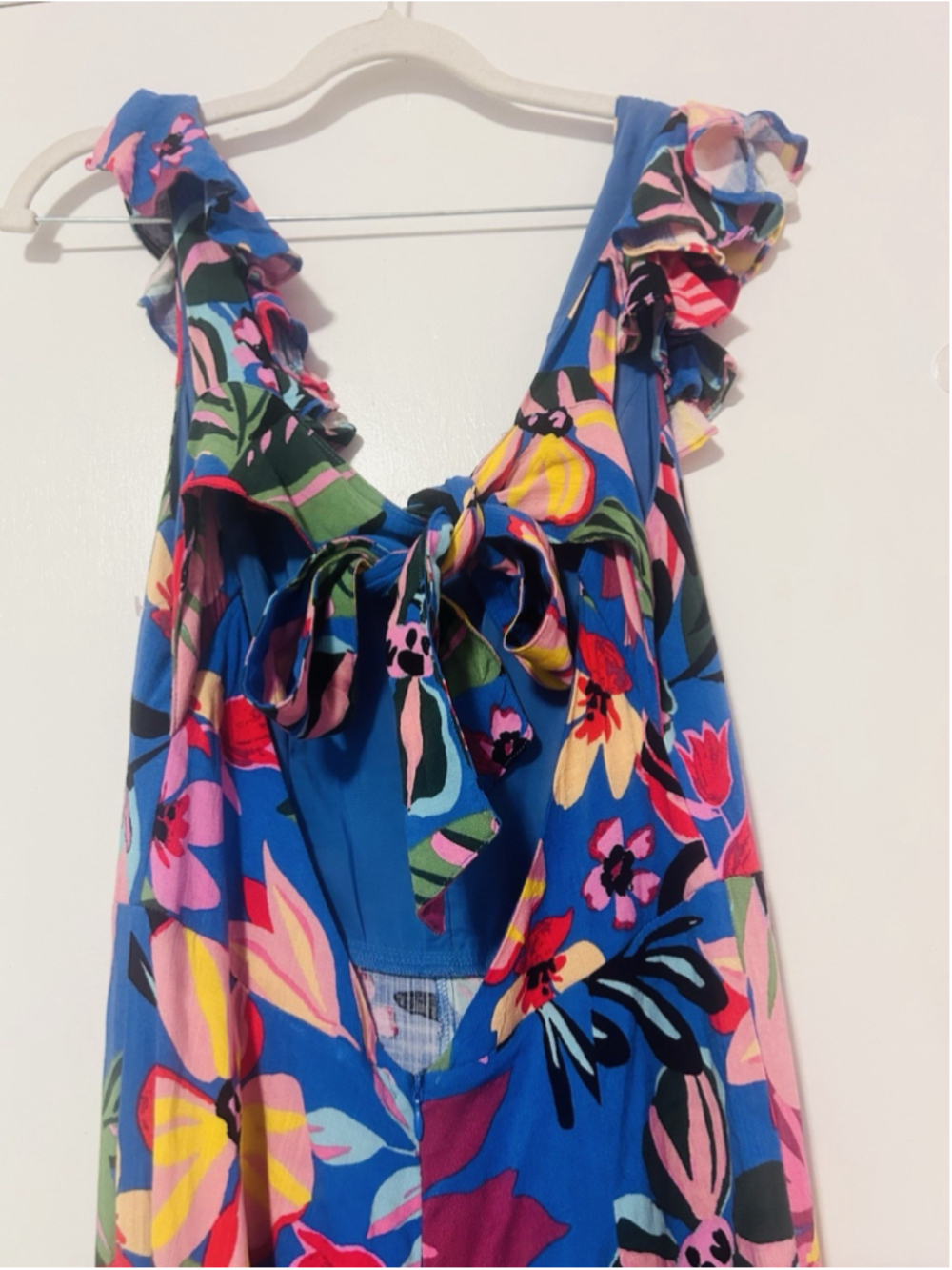 Sugarlips Inez Tropic Floral Ruffle V-Neck Tie Back Jumpsuit size M - Picture 7 of 8